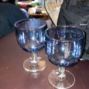 Goblet blue Iridescent heavy glass vintage